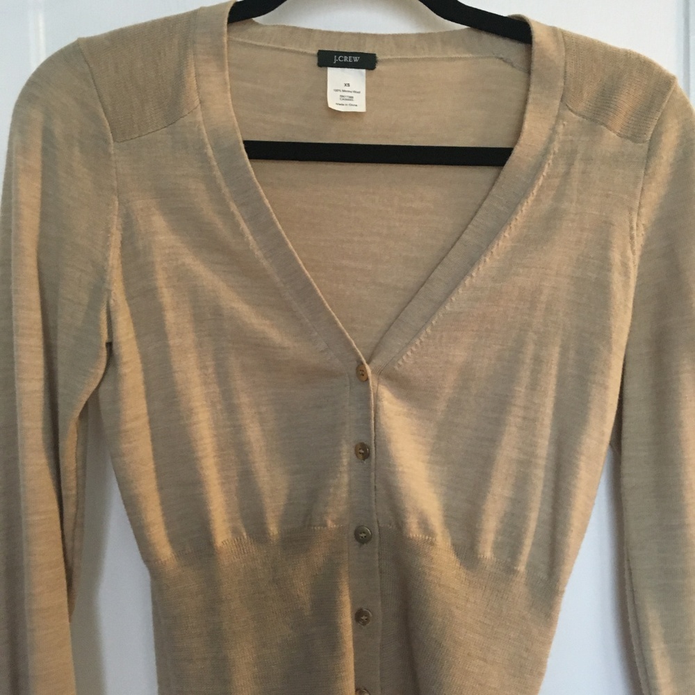 Women's Tan JCrew Cropped Merino Wool Cardigan